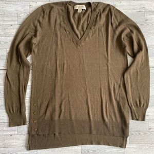 Michael Kors Brown V-Neck‎ Pullover Sweater Women's Size Small Long Sleeves